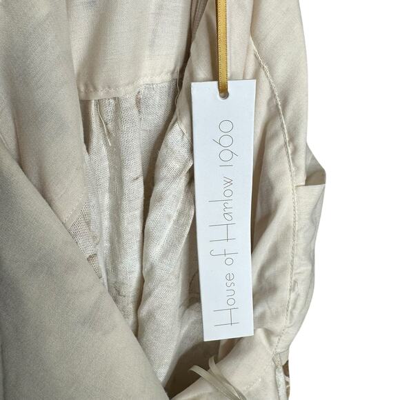 HOUSE OF HARLOW 1960 Tan Brown Cream Linen Tiered Midi Dress Floral Women's S - Picture 7 of 8